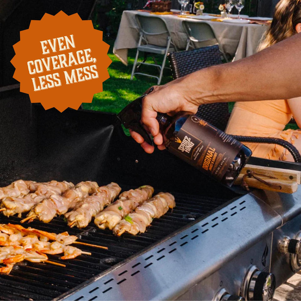Close-up of Spritz King bottle label highlights clean ingredients and versatility