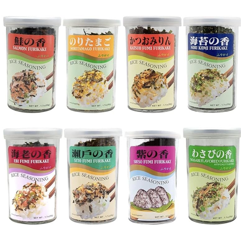 Sprout Talk Furikake box front with eight flavors and a wooden spoon