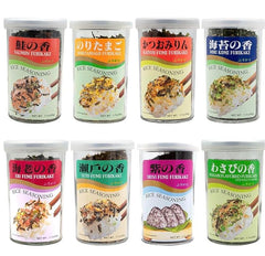 Sprout Talk Furikake box front with eight flavors and a wooden spoon