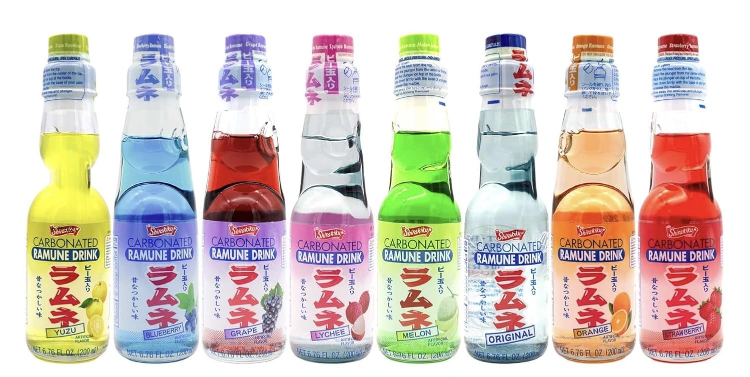 Sprout Talk Ramune variety-pack marble seal close-up for nostalgic sipping moments.