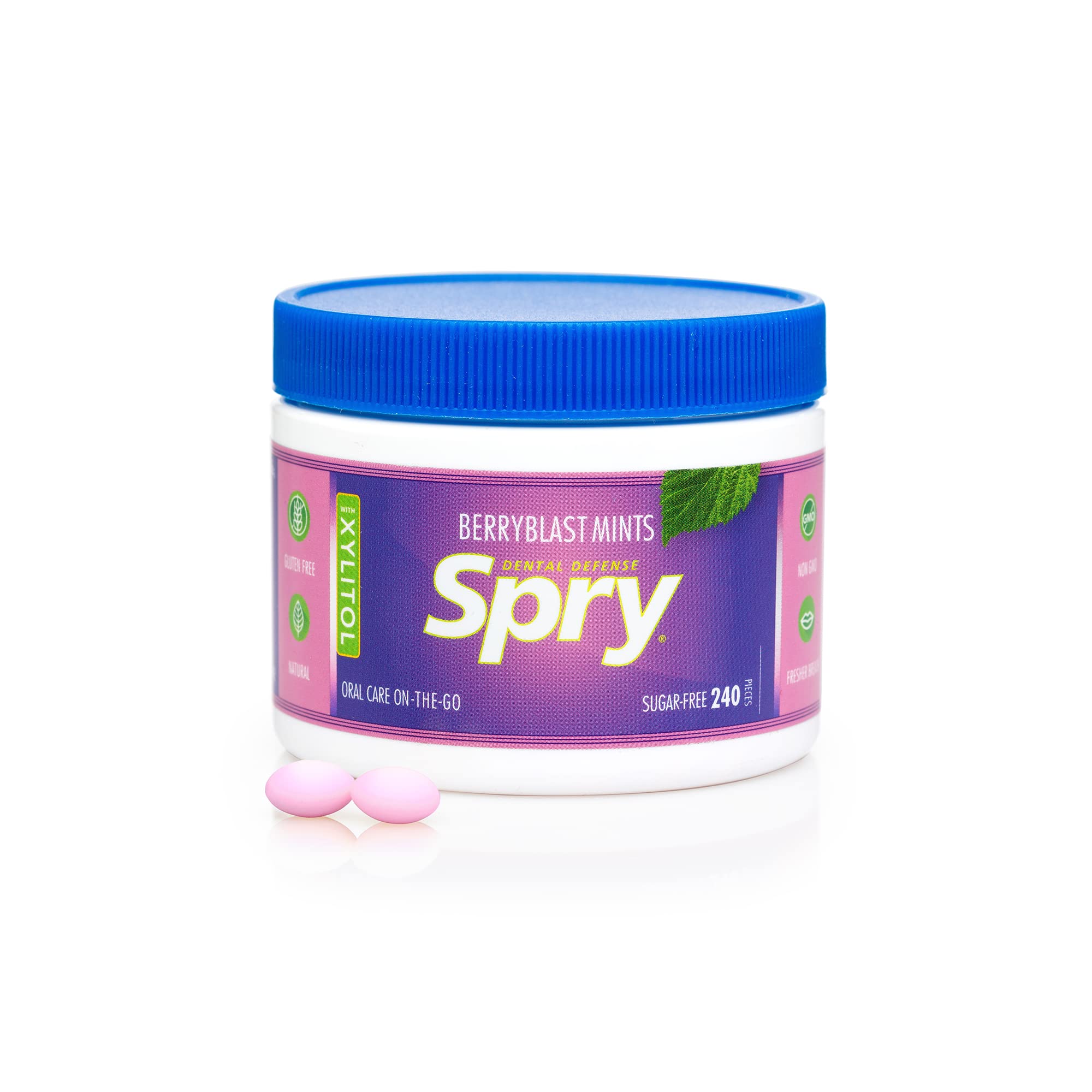 Spry Berry Blast Mints in car for travel-ready fresh breath.
