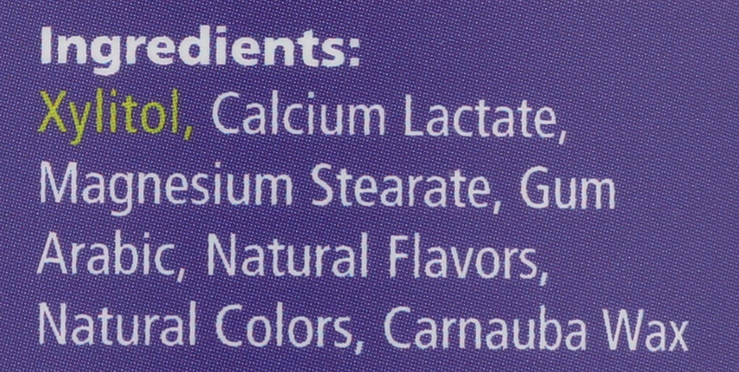 Front label of Spry Berry Blast Mints highlights xylitol sweetness and ingredients