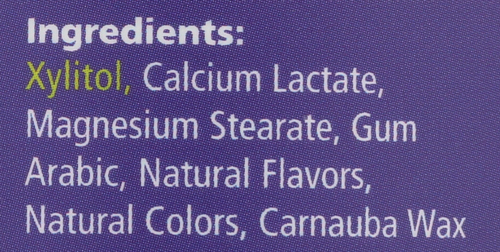 Front label of Spry Berry Blast Mints highlights xylitol sweetness and ingredients