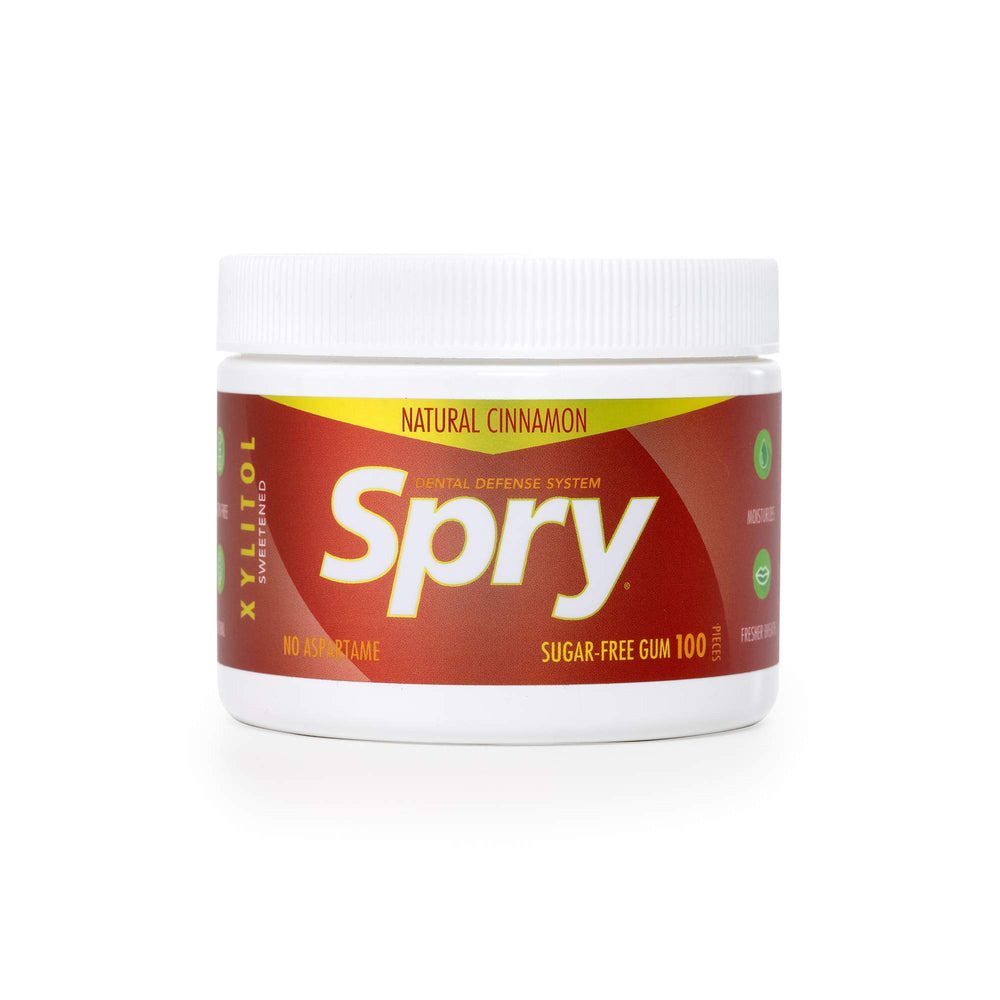 Spry Cinnamon Xylitol Gum closeup highlighting natural sweetness.