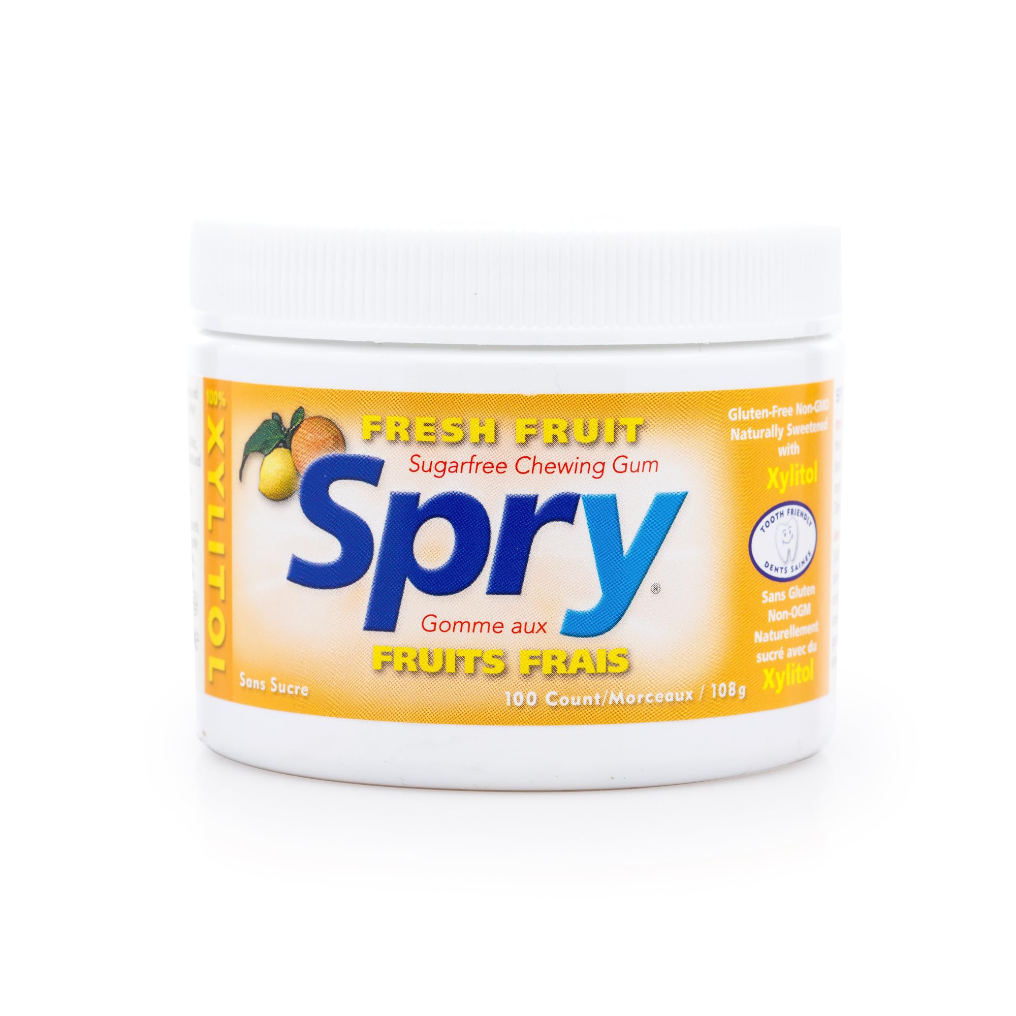 Spry Fresh Fruit gum on desk ready for post-meal refresh.