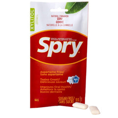 Spry On The Go Fresh Cinnamon gum in a travel bag for quick breath refresh.