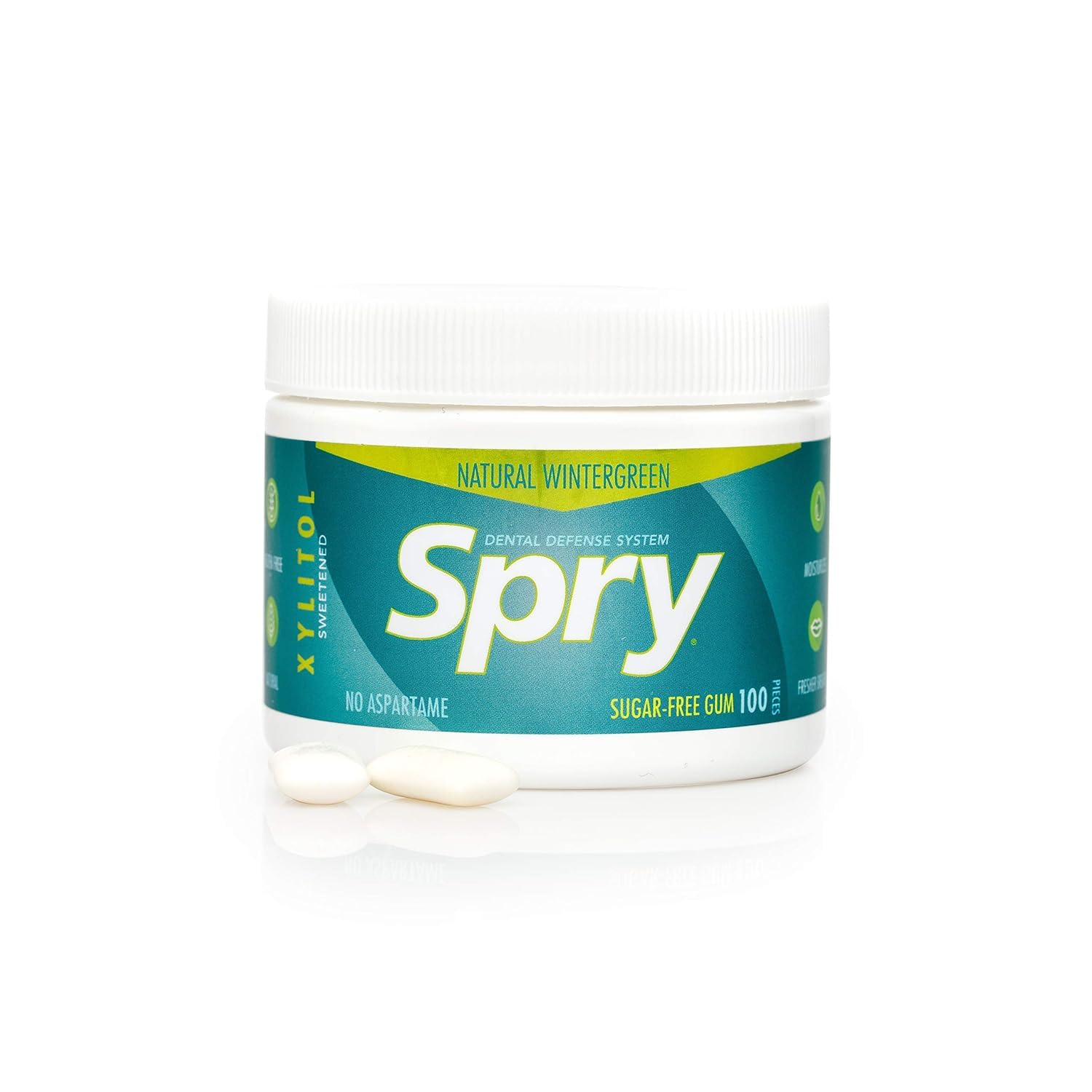 Spry Wintergreen gum breath-freshening action after meals.