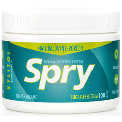 Spry Wintergreen gum packaging container on the go for lasting freshness.