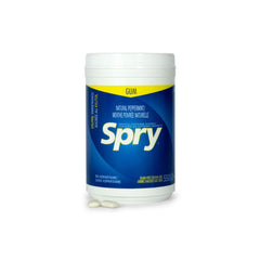 Spry xylitol gum packaging highlighting dental defense system benefits