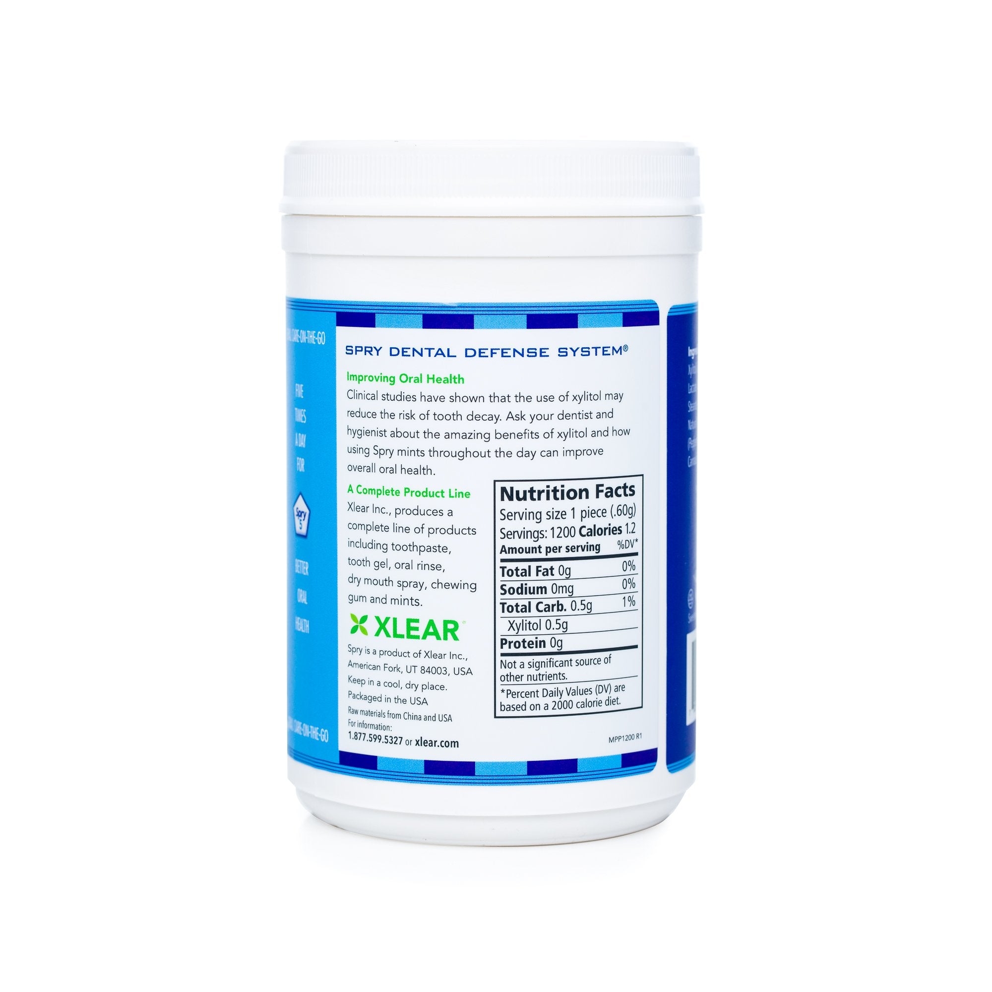 Spry Xylitol peppermint hard candy with mint flavor for breath refresh.