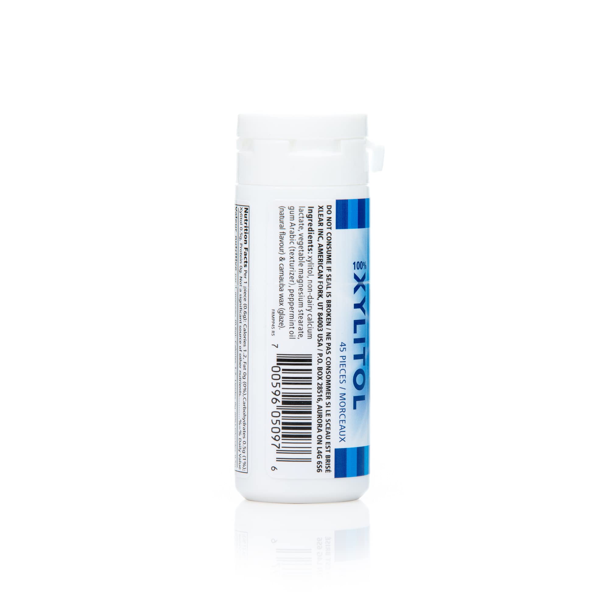 Spry Xylitol Peppermint Candy in-mouth closeup highlights minty flavor.