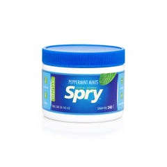 Spry Xylitol Peppermint Candy open label showing natural peppermint flavor.