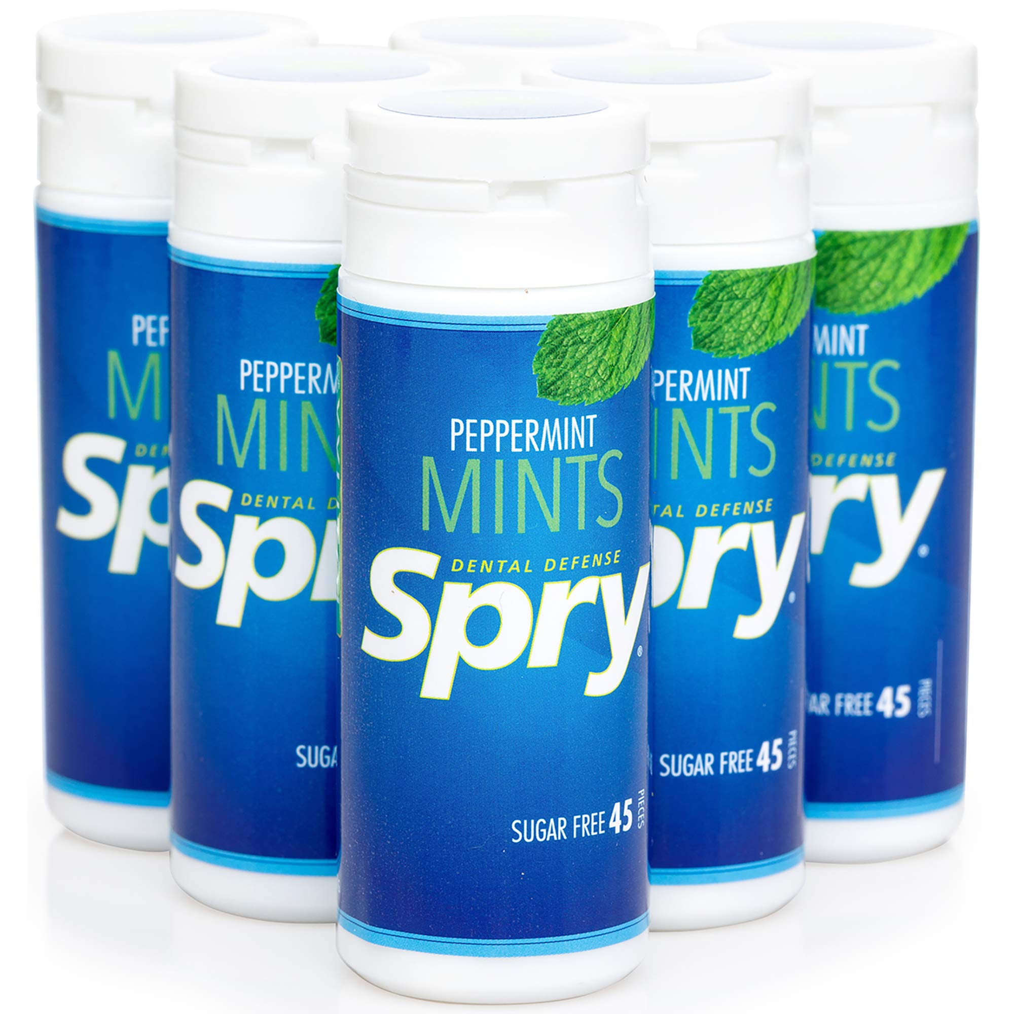 Spry Xylitol Peppermint Candy pack closeup promotes fresh breath naturally.