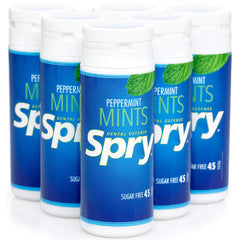 Spry Xylitol Peppermint Candy pack closeup promotes fresh breath naturally.
