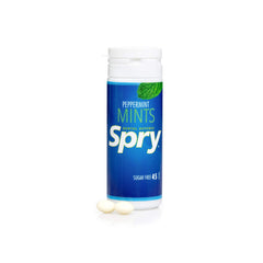 Spry Xylitol Peppermint Mints closeup reveals candy texture and natural ingredients.