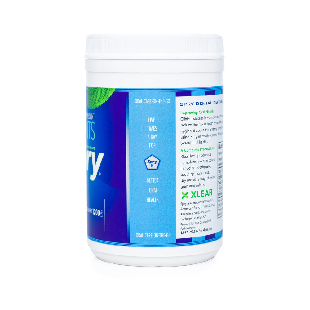 Spry Xylitol peppermint hard candy on-the-go for fresh breath.
