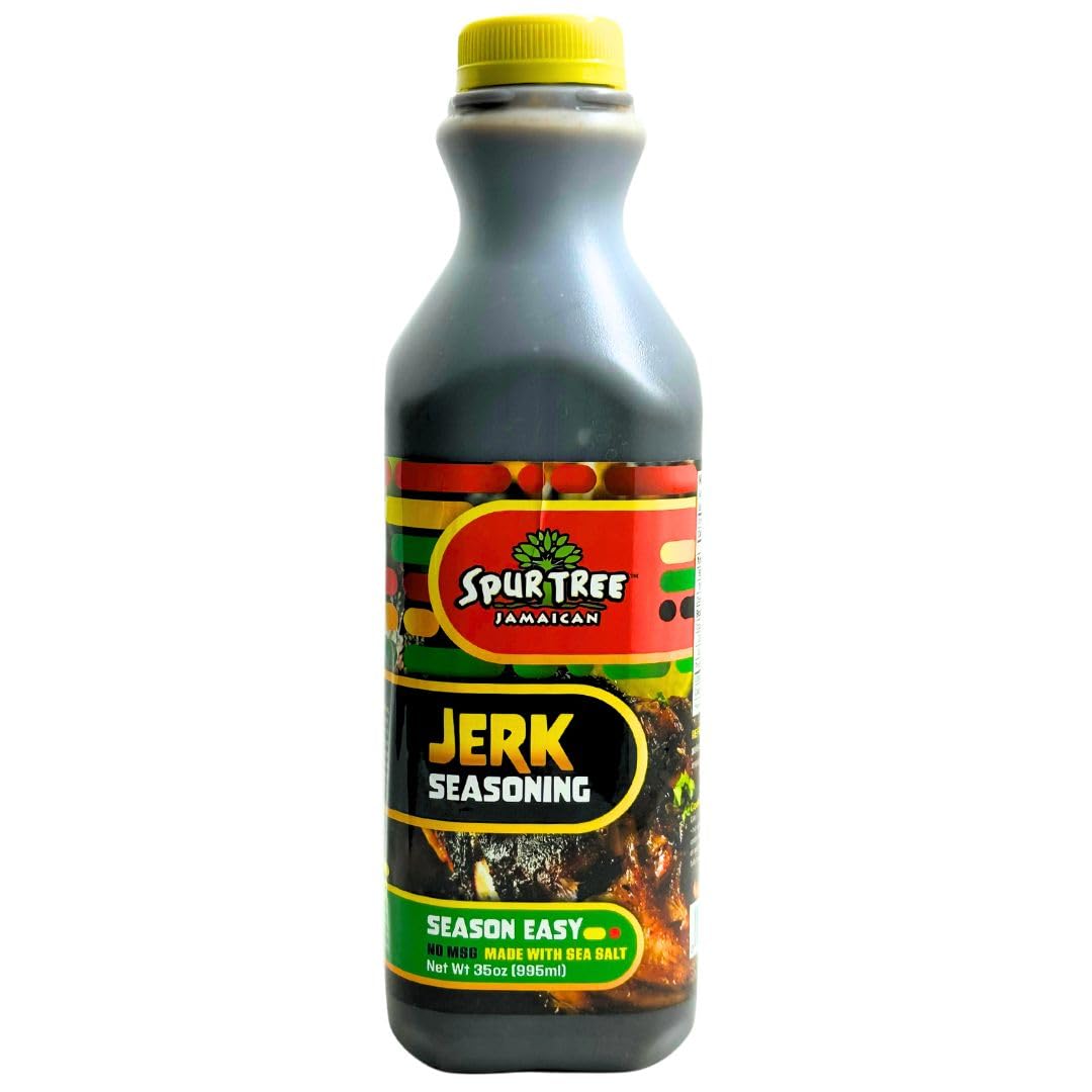Spur Tree Jamaican Jerk Seasoning bottle front view, bold Caribbean flavor for grilling.