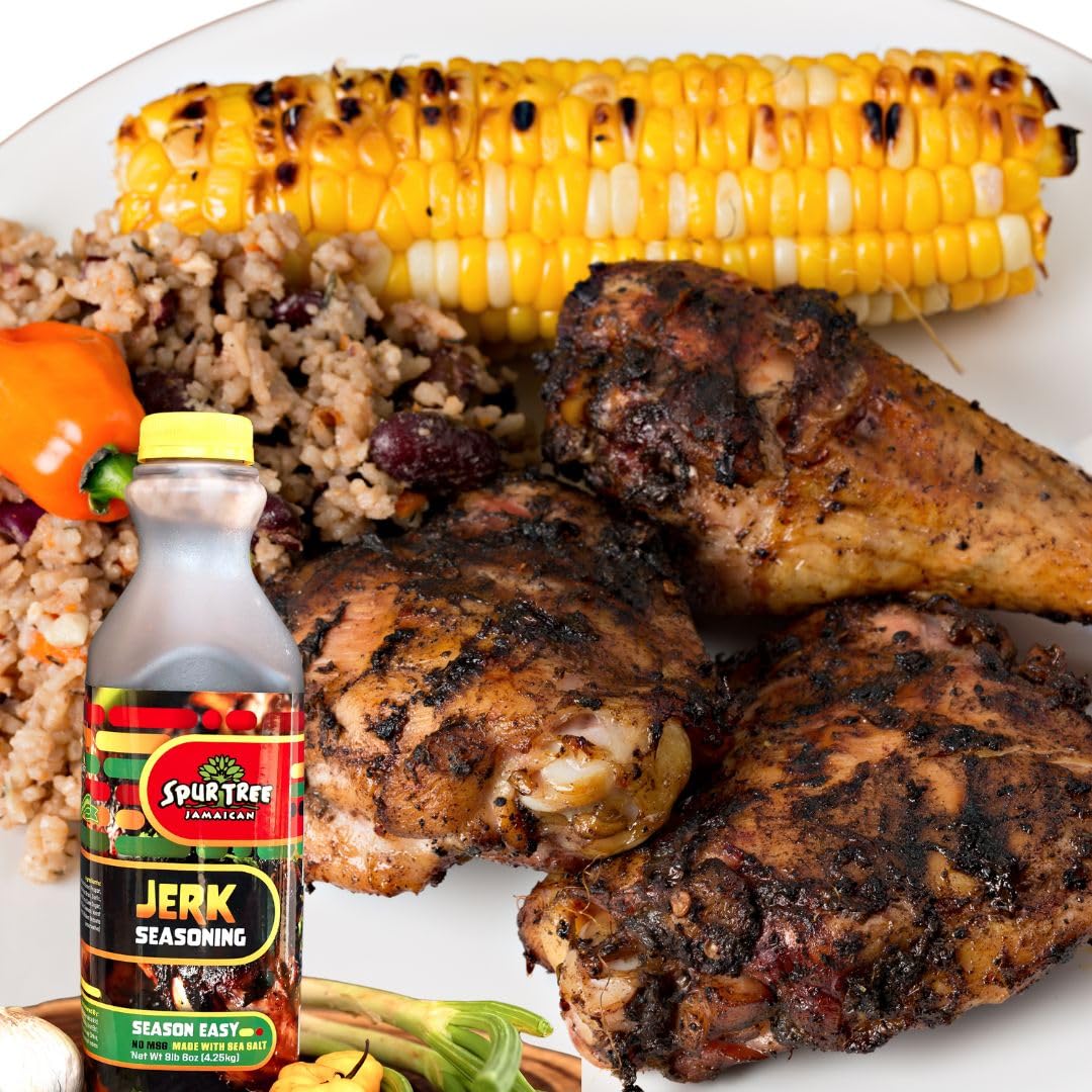 Spur Tree Jamaican Jerk Seasoning on kitchen counter, quick flavor boost for weeknights.