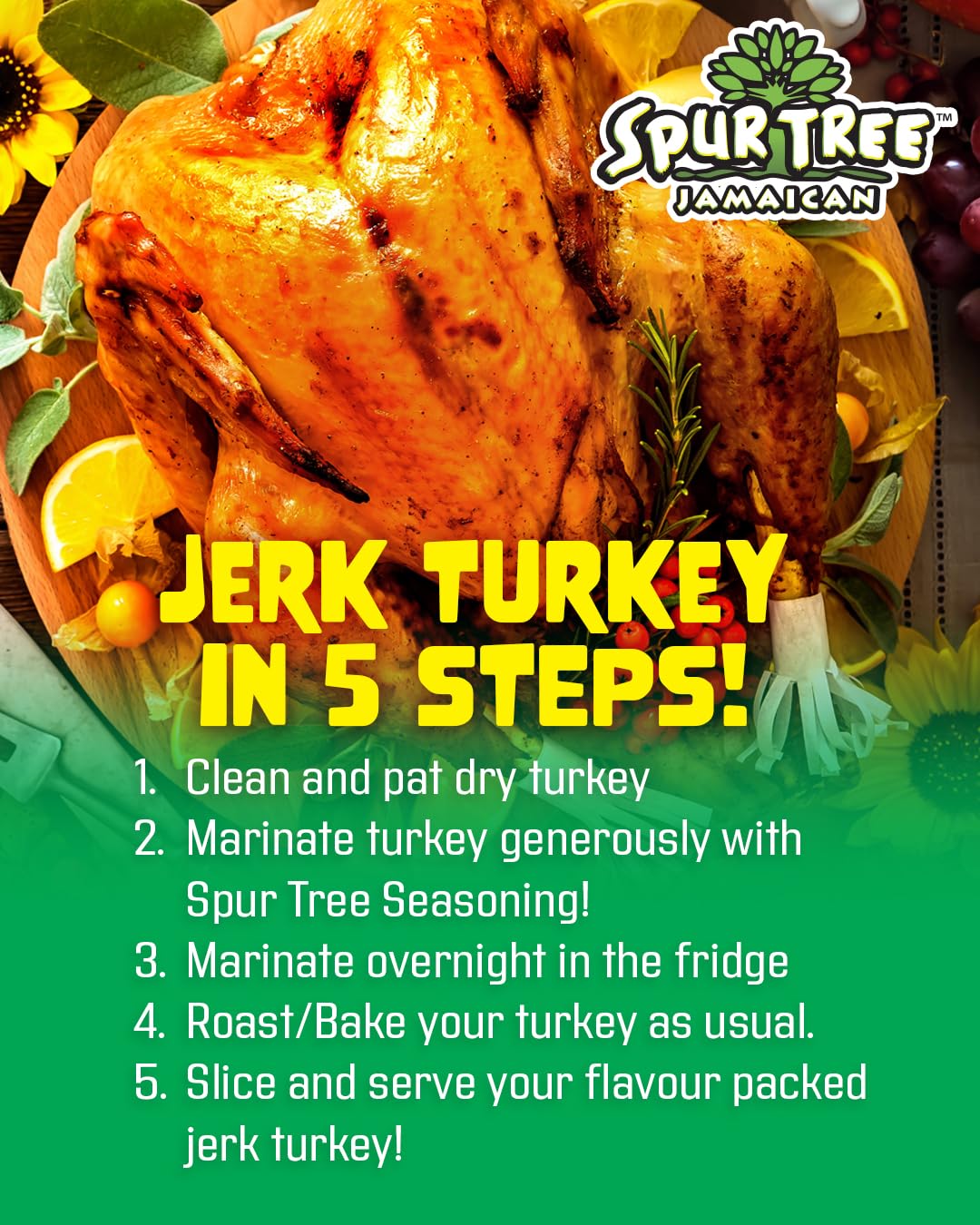 Spur Tree Jamaican Jerk Seasoning scoop pouring fragrant mix for quick weeknight meals.