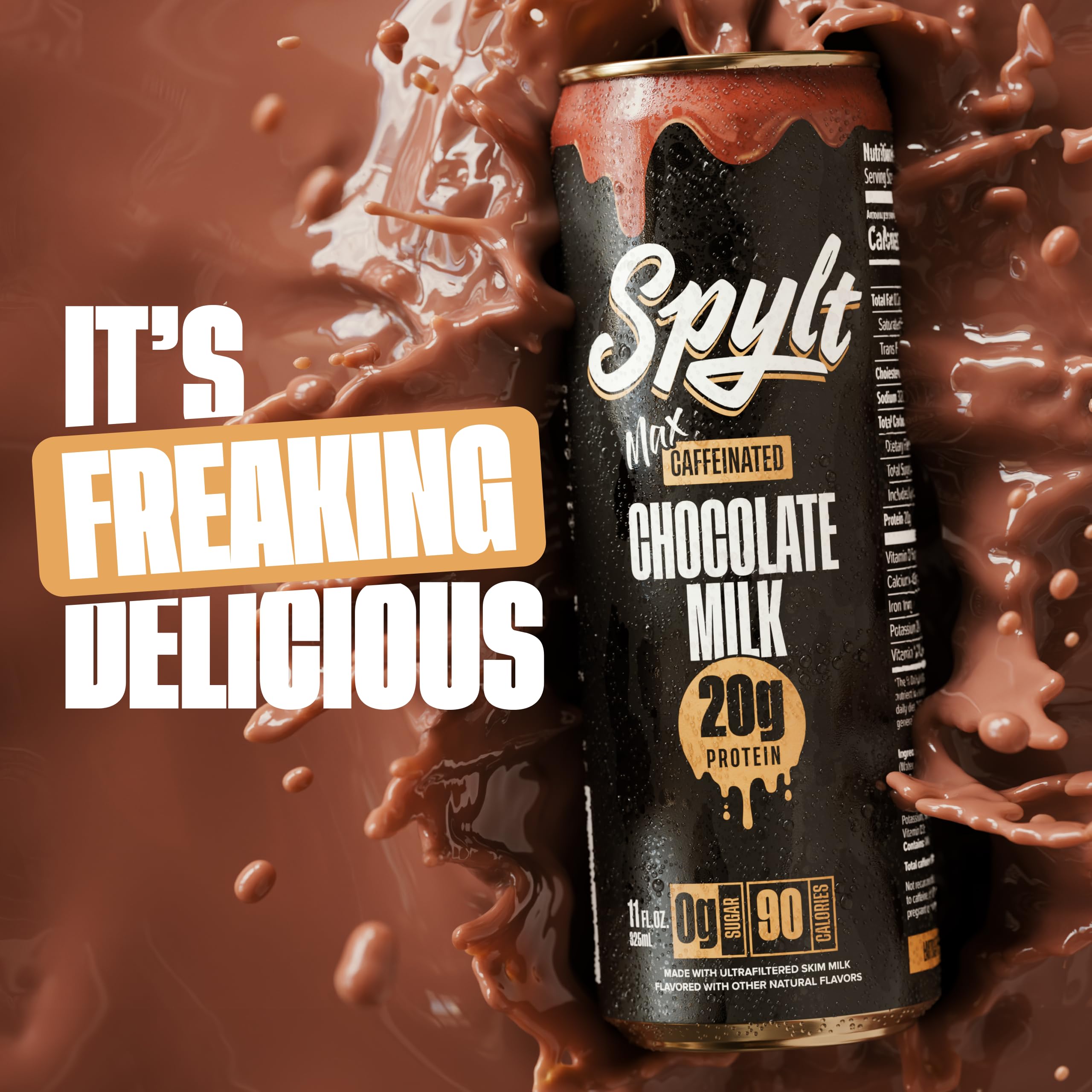 Spylt High Protein Max pour into glass showing rich, chocolate flavor ready to drink.