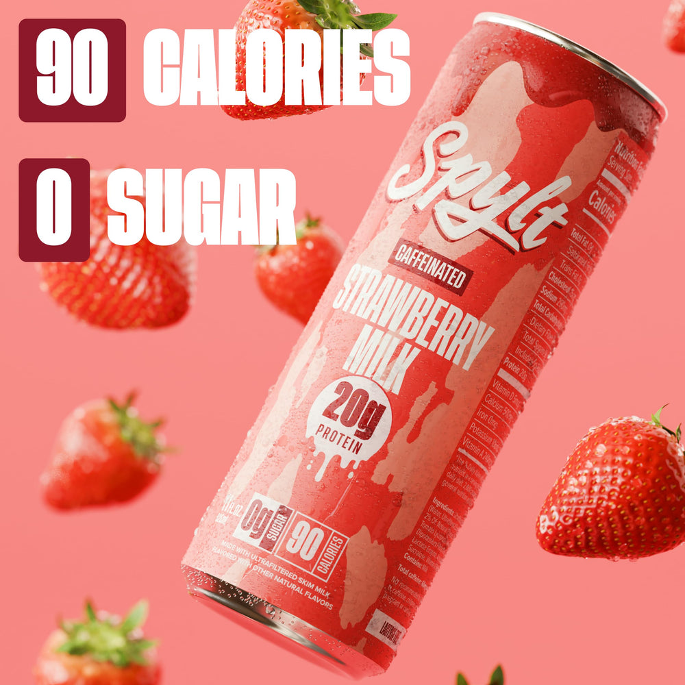 Spylt Strawberry Milk shelf-stable packaging in pantry setting.