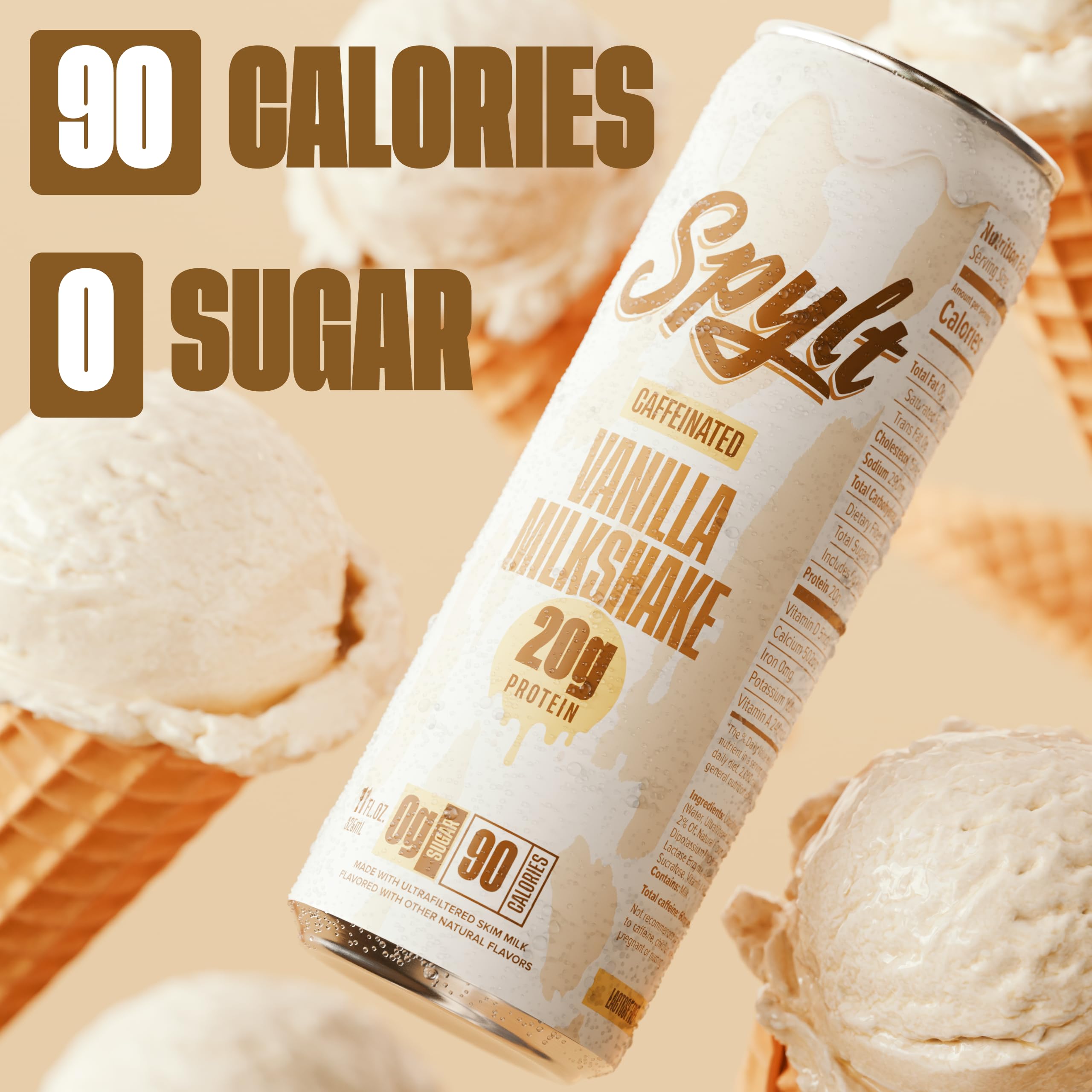 Spylt vanilla milkshake chilled glass conveys creamy texture and vanilla aroma