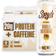 Spylt vanilla milkshake ready-to-drink showing convenient caffeine and protein for workouts