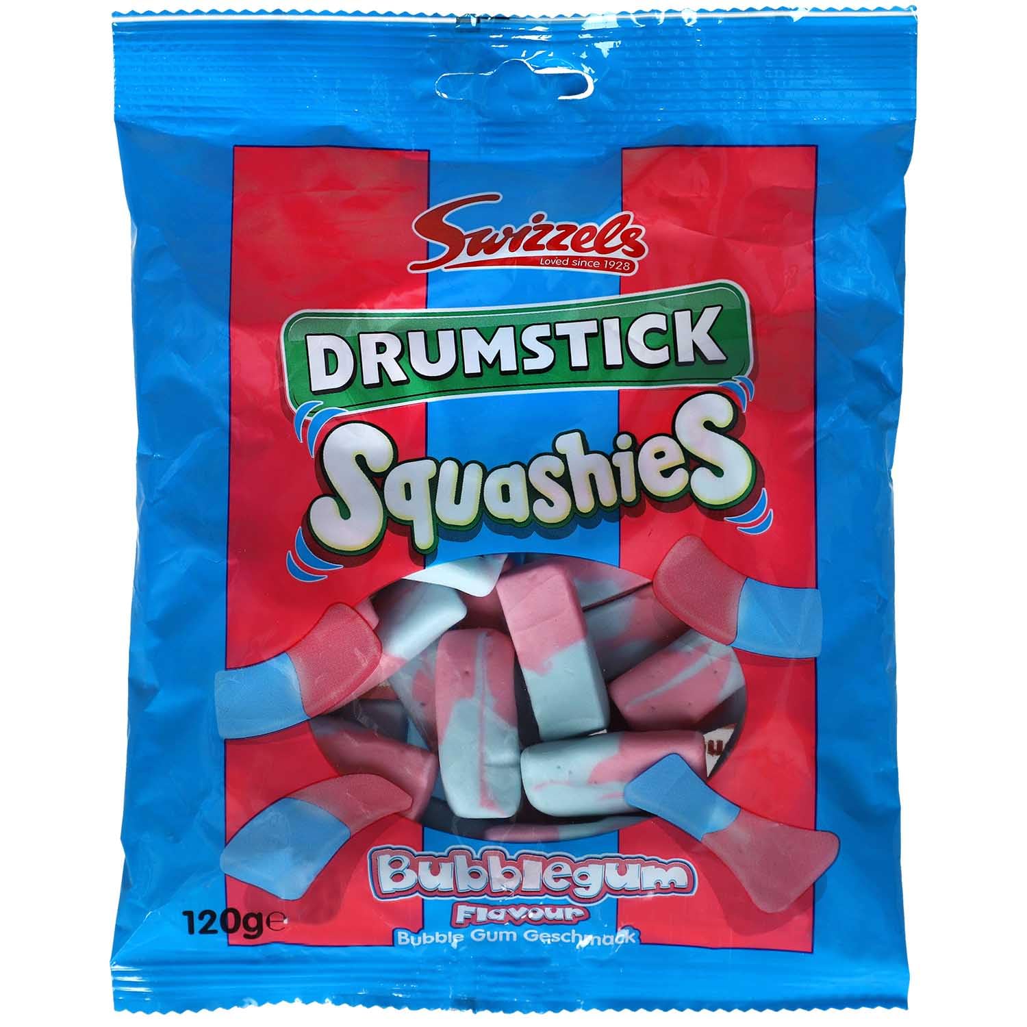 Squashies Drumstick Bubblegum 120g packaging on shelf, ideal for sharing.