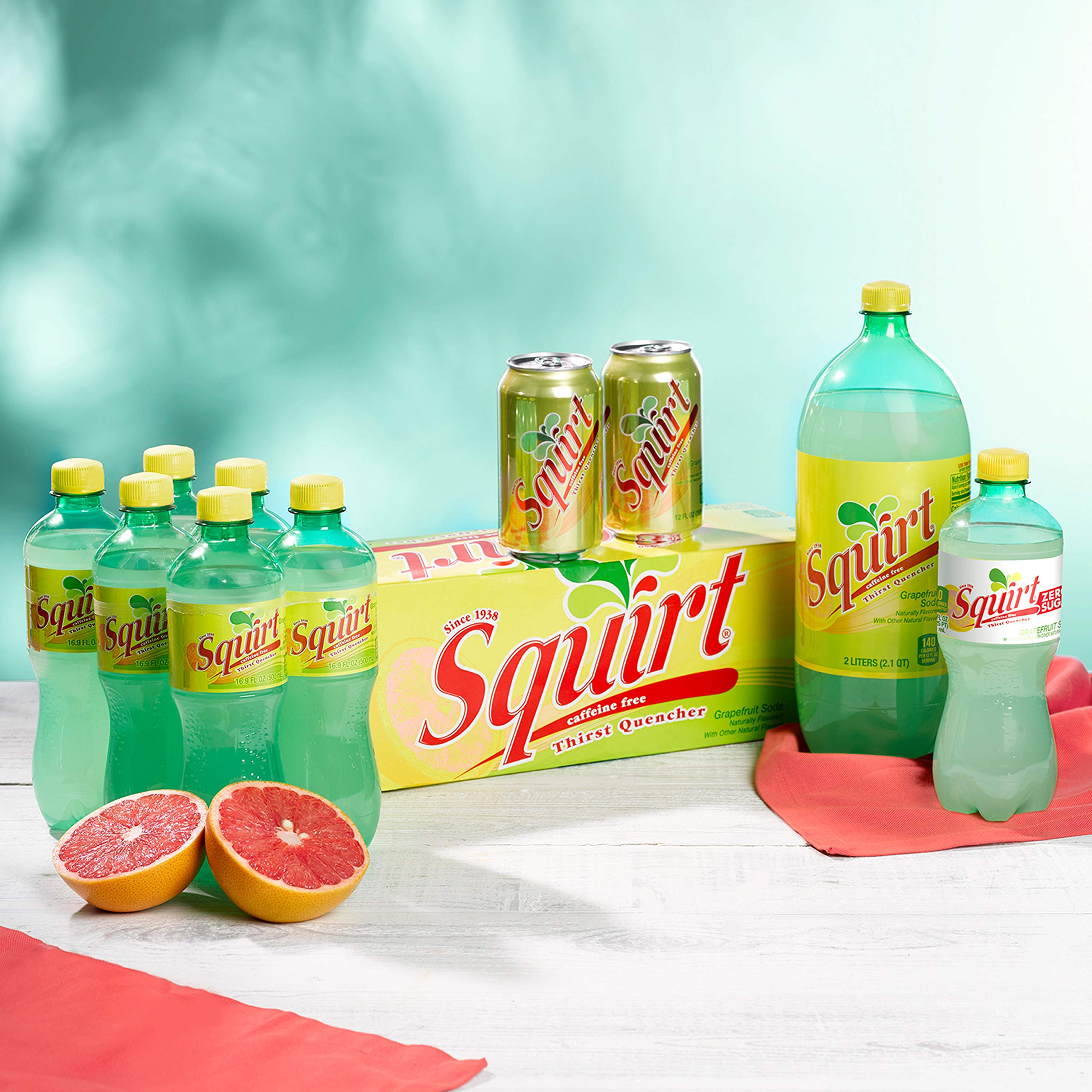 Squirt can stacked display highlights convenient citrus choice.