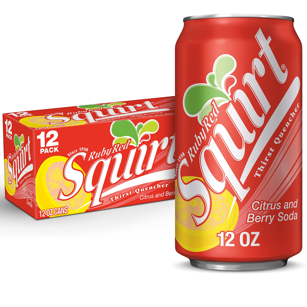 Squirt Ruby Red can side view highlights crisp citrus refreshment