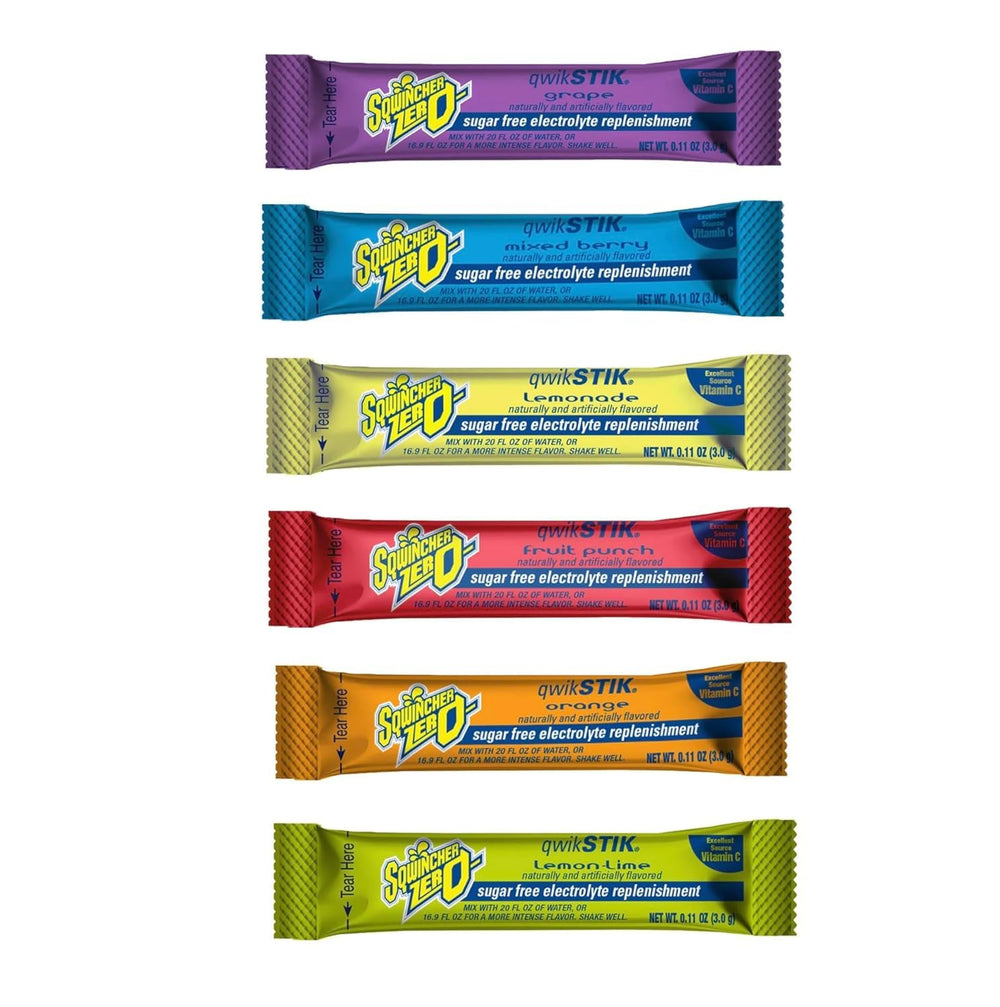 Sqwiincher Zero 6 Flavor Qwik Stik electrolyte mix stick packs for sugar-free hydration on the go