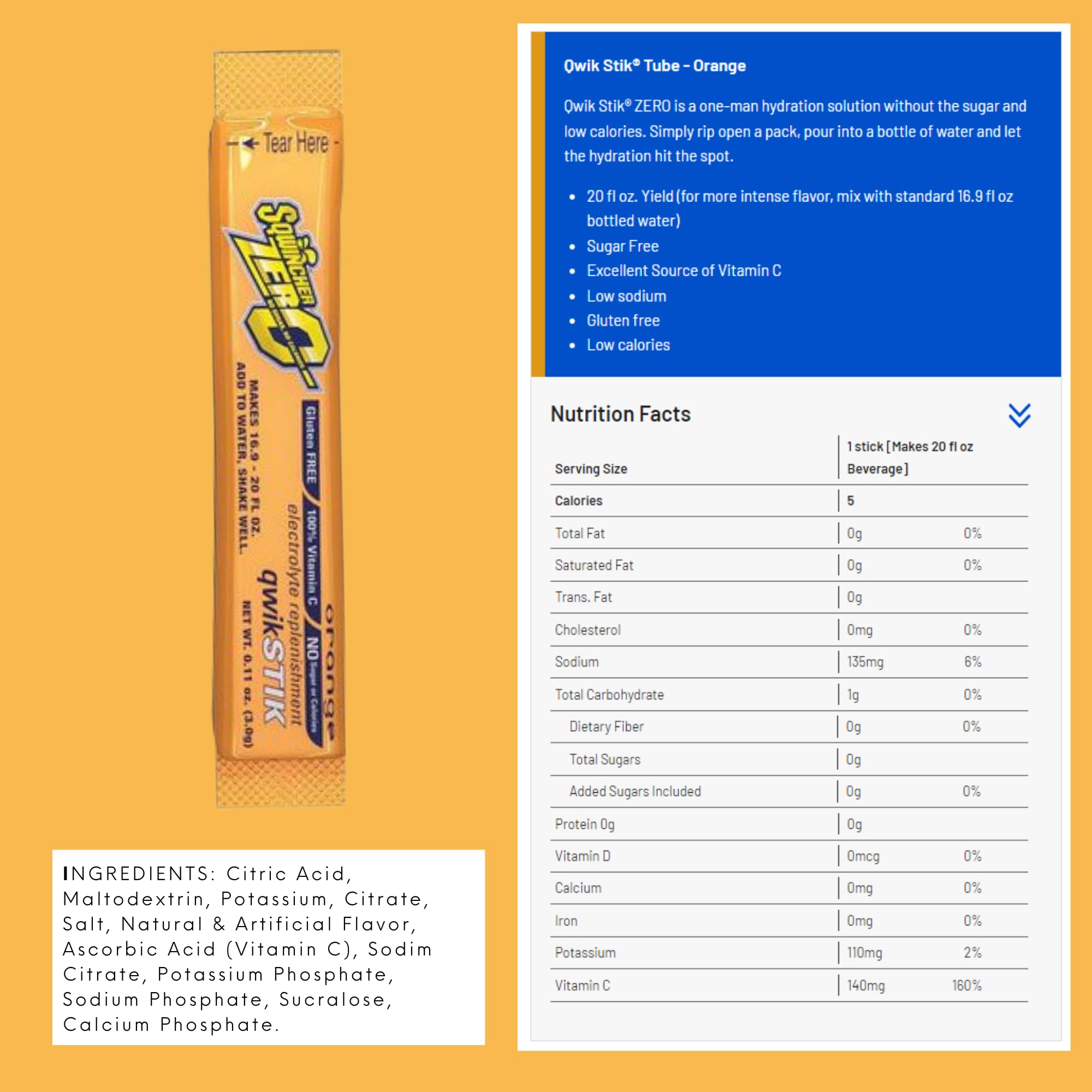 Sqwincher ZERO Qwik Stik glass with ice highlighting refreshing taste