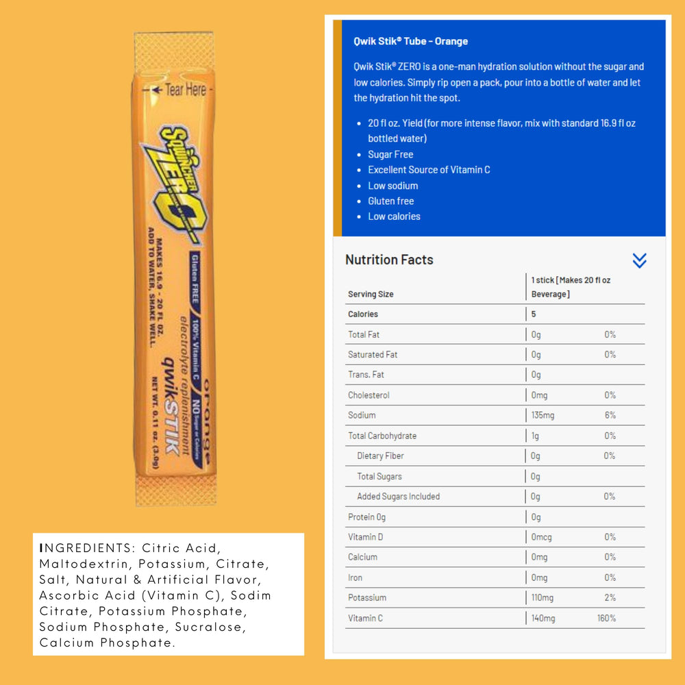 Sqwincher ZERO Qwik Stik glass with ice highlighting refreshing taste