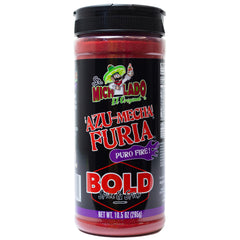 Sr. Michelado Azu-Mecha Furia Bold Spice packaging highlights vibrant flavor inspiration.