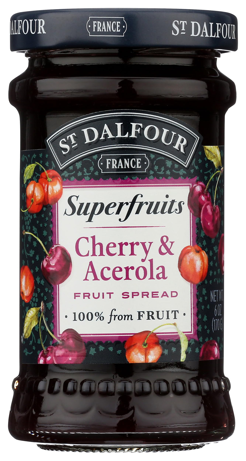 St. Dalfour Cherry & Acerola spread bottle showing natural fruit sweetness, ideal for breakfast