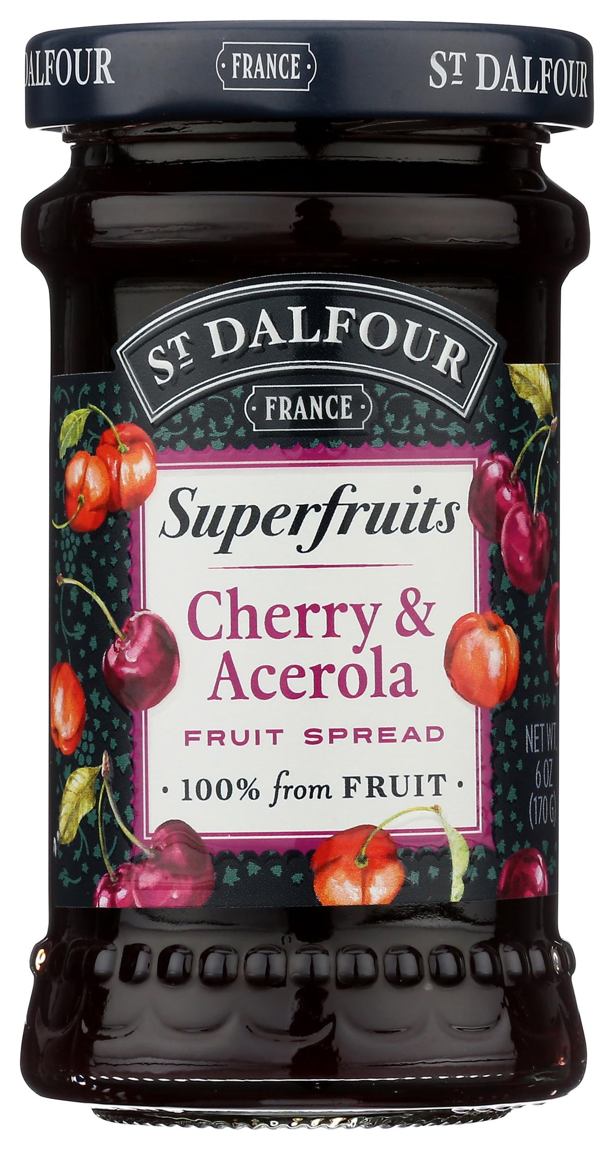 St. Dalfour Cherry & Acerola spread bottle showing natural fruit sweetness, ideal for breakfast