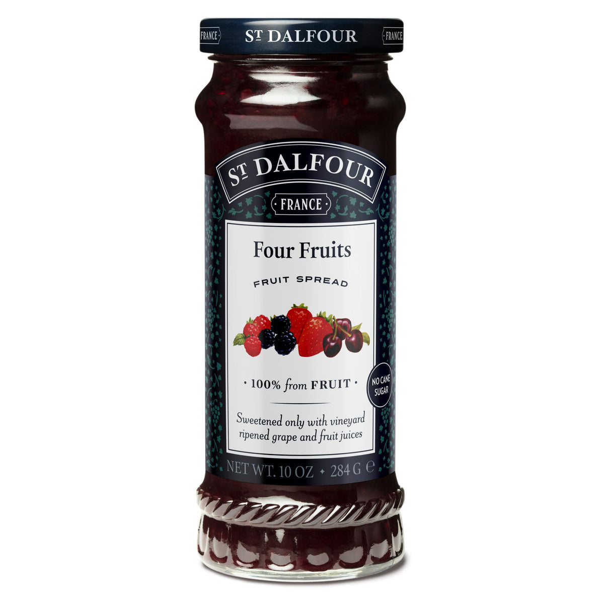 St. Dalfour Four Fruits spread jar ready for toast.