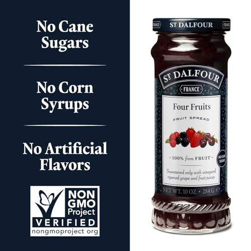 St. Dalfour Four Fruits spread on English muffins elevates a simple snack.