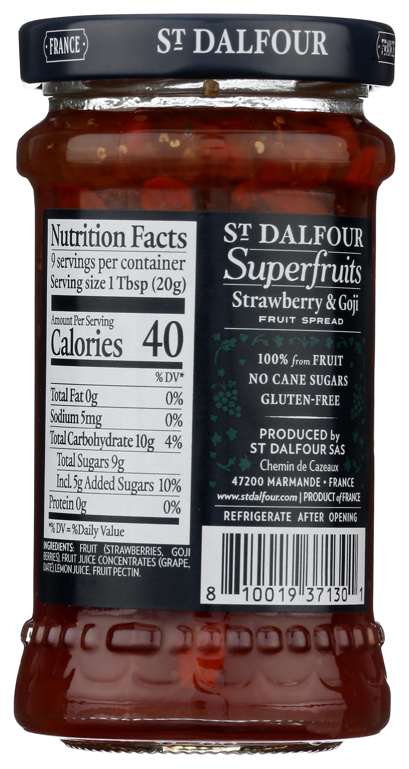 St Dalfour spread on toast with strawberry goji topping for a flavorful breakfast.