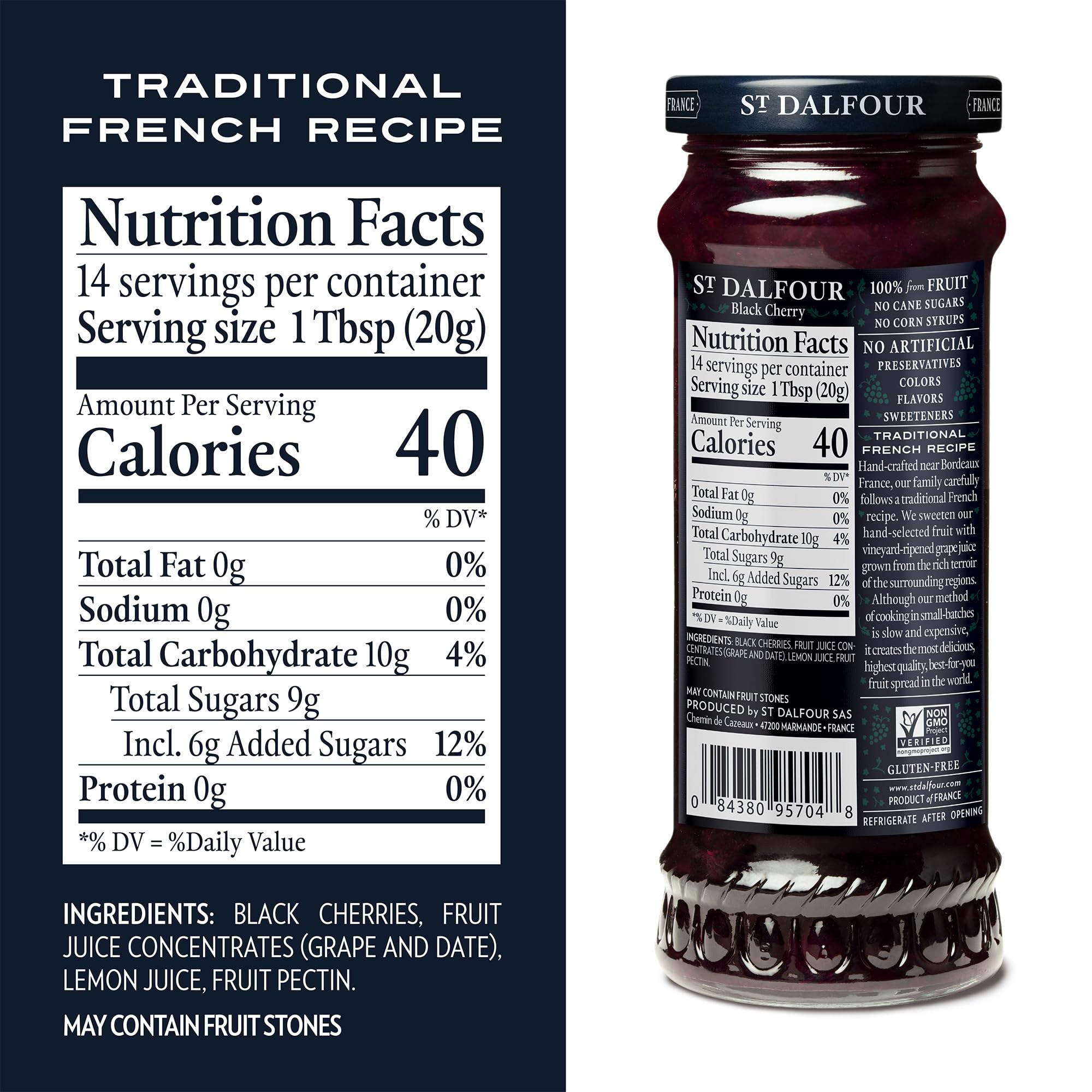 Made in France, all natural cherry spread for gourmet breakfasts.