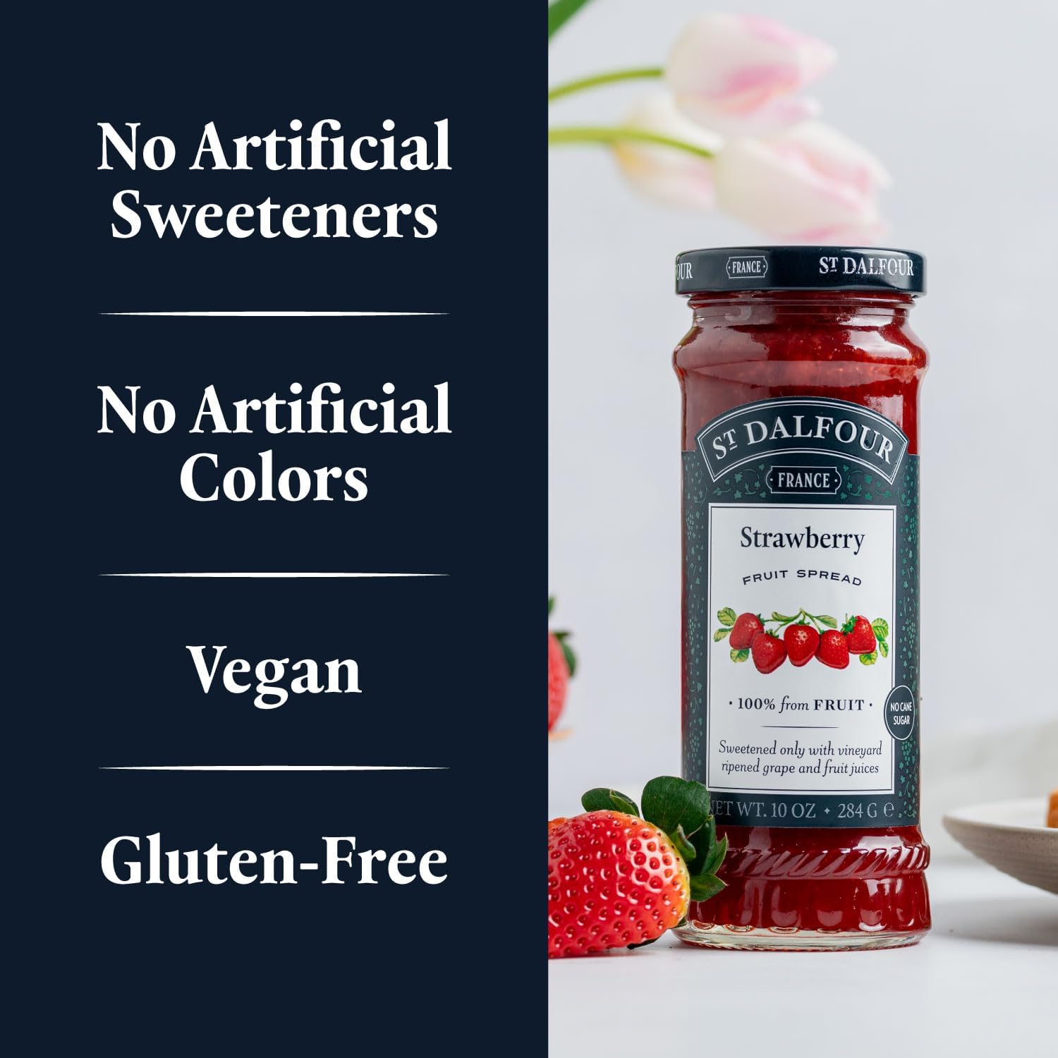 Cream cheese paired with St. Dalfour strawberry spread for a gourmet bite