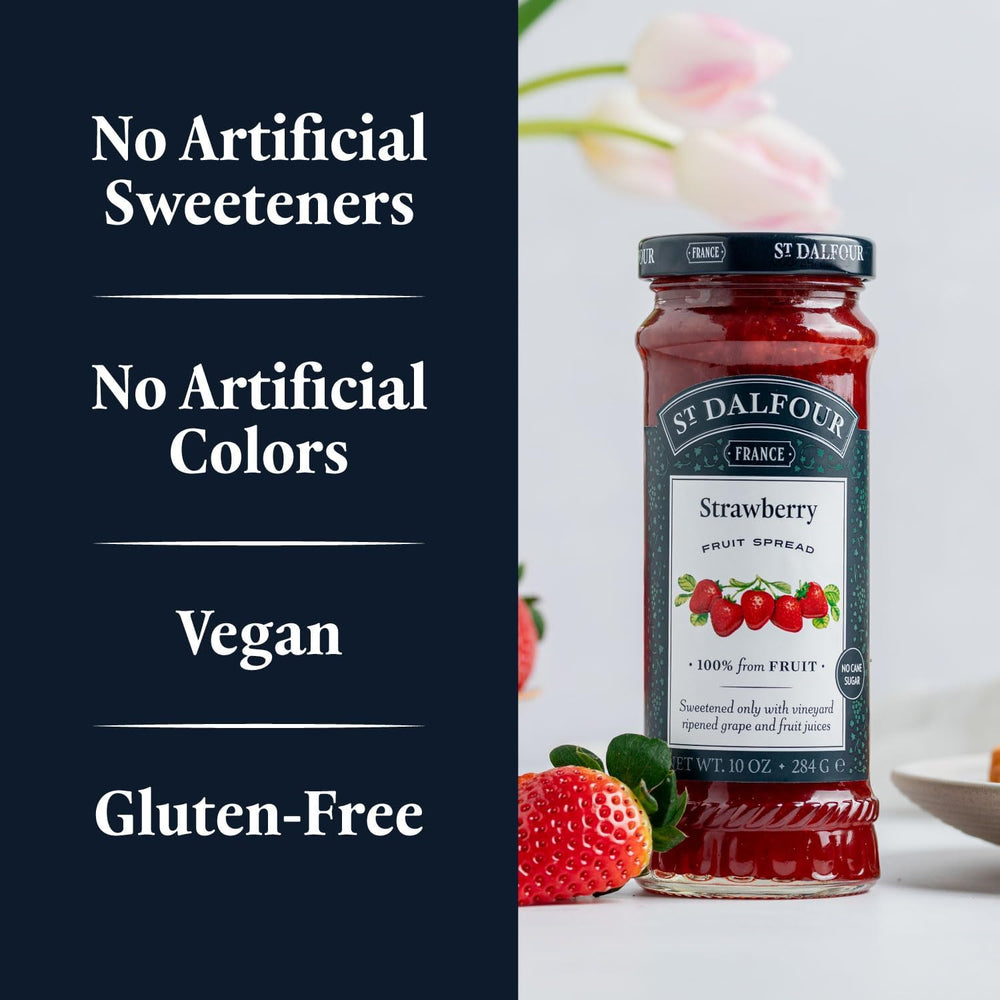 Cream cheese paired with St. Dalfour strawberry spread for a gourmet bite