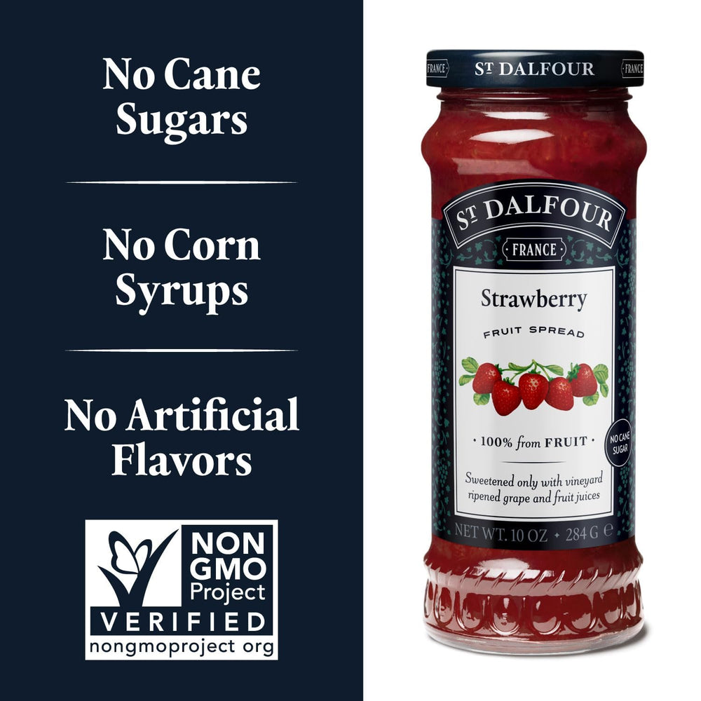 St. Dalfour strawberry spread on toast with fresh fruit