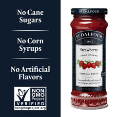 St. Dalfour strawberry spread on toast with fresh fruit
