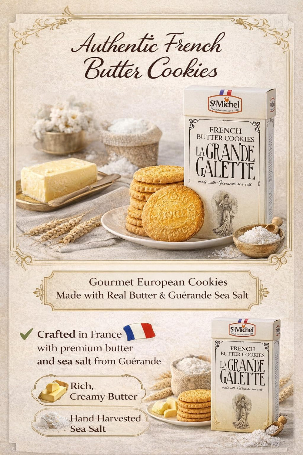 St Michel La Grande Galette gift box with gold ribbon for premium presentation.