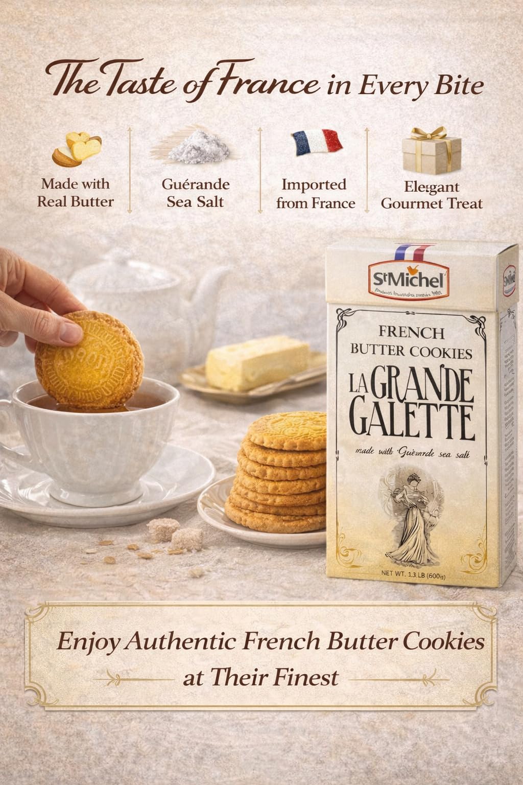 Ingredients highlight real butter and natural components.