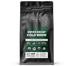 Stack Street decaf cold brew grounds in a resealable bag for smooth flavor