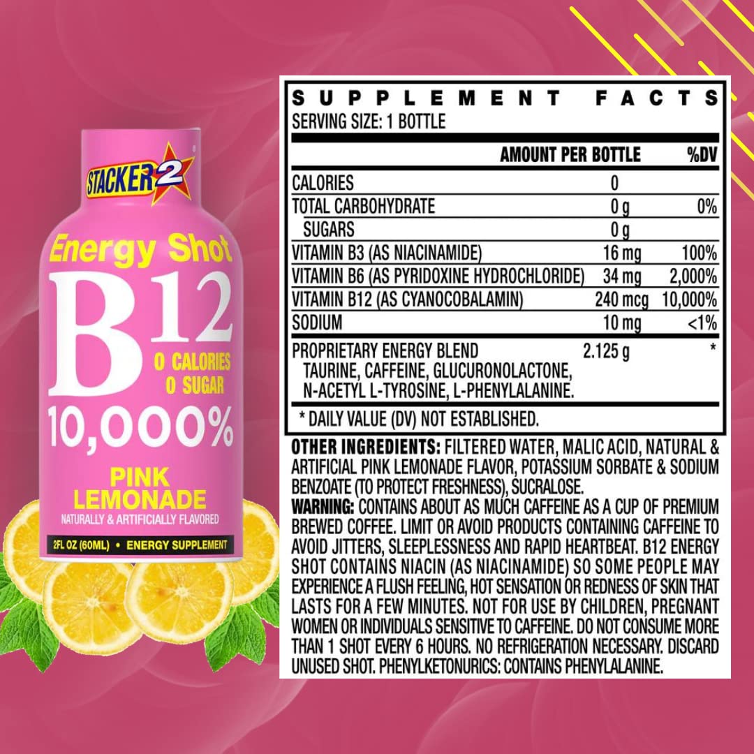 Close up of STACKER 2 Pink Lemonade label showing flavor and convenience