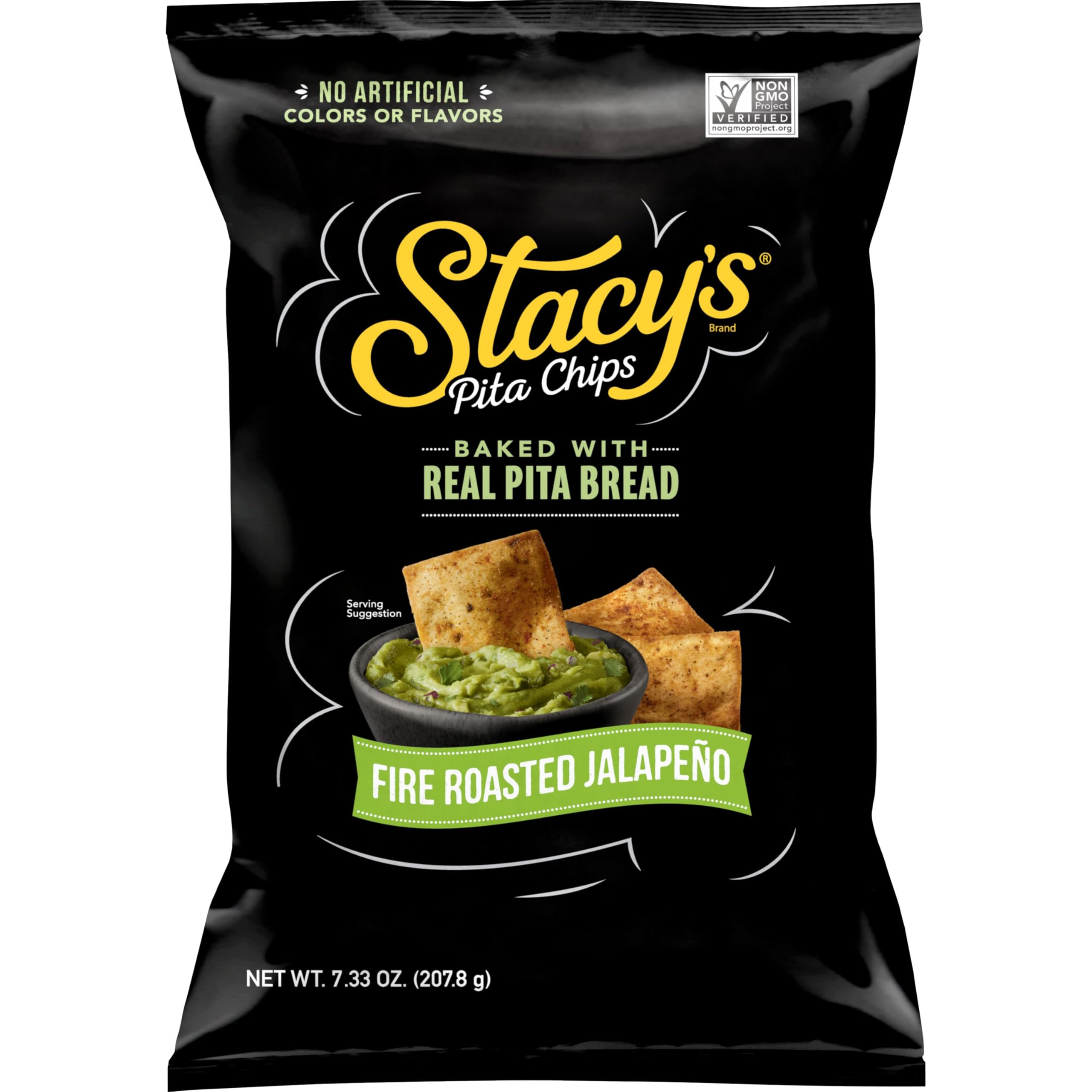 Stacy's Fire Roasted Jalapeno Pita Chips bag showing bold flavor and crunchy texture.
