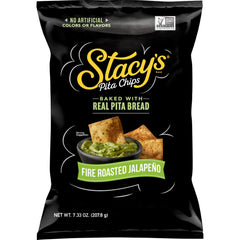 Stacy's Fire Roasted Jalapeno Pita Chips bag showing bold flavor and crunchy texture.